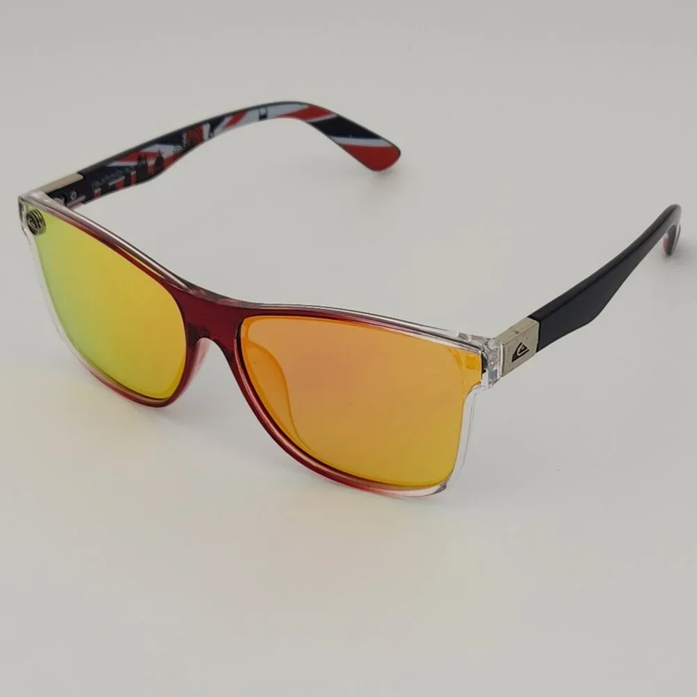 Quiksilver Round Flat Lens Sunglasses British Flag Brown Frame Orange Mirror Q25